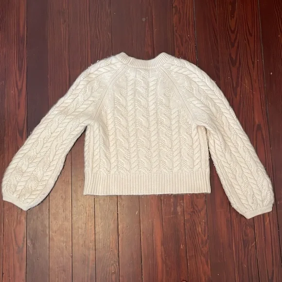 J. Crew 100% Cashmere Cream Cable Knit Sweater Small - Picture 3 of 9